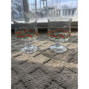 Vintage Christmas Holly Champagne Tall Sherbet Glass Libbey